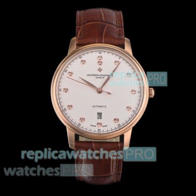 Swiss Clone V4 Vacheron Constantin Patrimony 85180 Rose Gold White Dial Watch 40mm
